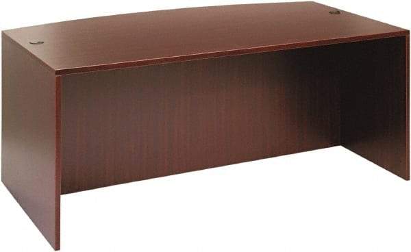 ALERA - Woodgrain Laminate Bow Front Desk - 71" Wide x 41-3/8" Deep x 29-5/8" High, Mahogany - Eagle Tool & Supply