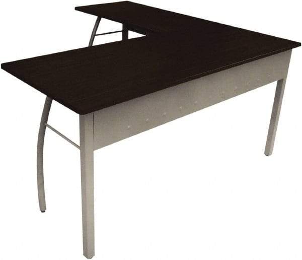 Linea Italia - Woodgrain Laminate L-Shaped Desk - 59-1/8" Wide x 59-1/8" Deep x 29-1/2" High, Mocha & Gray - Eagle Tool & Supply