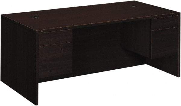 Hon - Woodgrain Laminate Double Pedestal Desk - 72" Wide x 36" Deep x 29-1/2" High, Mahogany - Eagle Tool & Supply