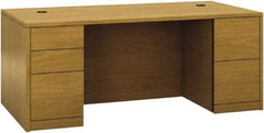 Hon - Woodgrain Laminate Double Pedestal Desk - 72" Wide x 36" Deep x 29-1/2" High, Harvest - Eagle Tool & Supply