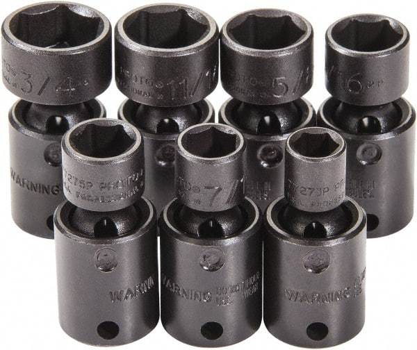 Proto - 7 Piece 3/8" Drive Black Finish Impact Socket Set - 6 Points, 3/8" to 3/4" Range, Inch Measurement Standard - Eagle Tool & Supply