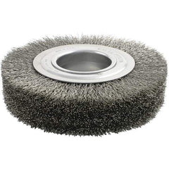 Brush Research Mfg. - 6" OD, 2" Arbor Hole, Crimped Stainless Steel Wheel Brush - 1-3/8" Face Width, 1-1/8" Trim Length, 4,500 RPM - Eagle Tool & Supply