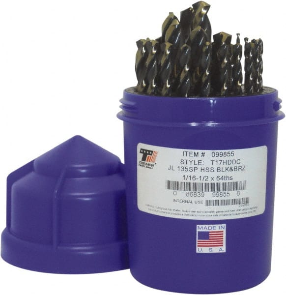 Triumph Twist Drill - 1/16 to 1/2", 135° Point, Bronze/Black Oxide Finish, High Speed Steel Jobber Length Drill Bit Set - Eagle Tool & Supply