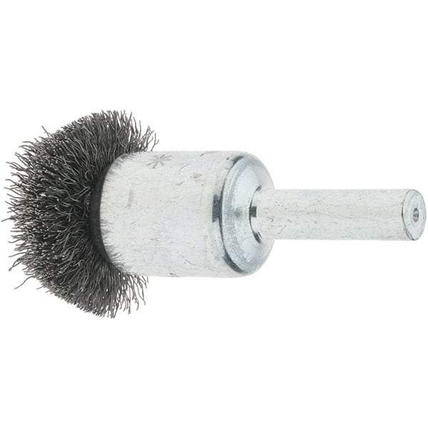 Tru-Maxx - 1" Brush Diam, Crimped, Flared End Brush - 1/4" Diam Steel Shank, 25,000 Max RPM - Eagle Tool & Supply