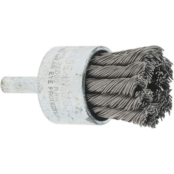 Tru-Maxx - 1-1/8" Brush Diam, Knotted, End Brush - 1/4" Diam Steel Shank, 22,000 Max RPM - Eagle Tool & Supply