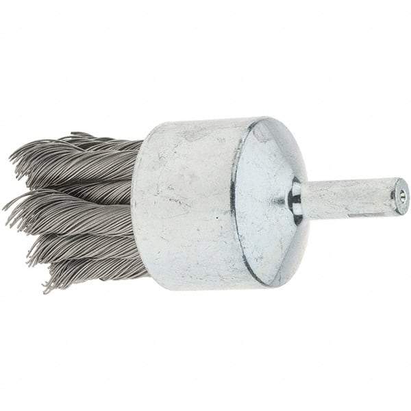 Tru-Maxx - 1-1/8" Brush Diam, Knotted, End Brush - 1/4" Diam Steel Shank, 22,000 Max RPM - Eagle Tool & Supply