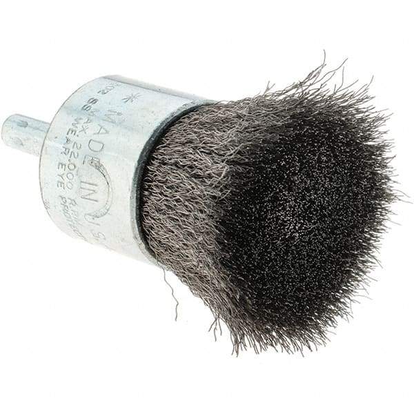 Tru-Maxx - 1" Brush Diam, Crimped, Flared End Brush - 1/4" Diam Steel Shank, 22,000 Max RPM - Eagle Tool & Supply