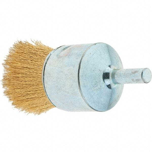 Tru-Maxx - 1" Brush Diam, Crimped, Flared End Brush - 1/4" Diam Steel Shank, 20,000 Max RPM - Eagle Tool & Supply