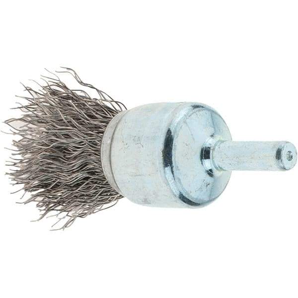 Tru-Maxx - 3/4" Brush Diam, Crimped, Flared End Brush - 1/4" Diam Steel Shank, 22,000 Max RPM - Eagle Tool & Supply