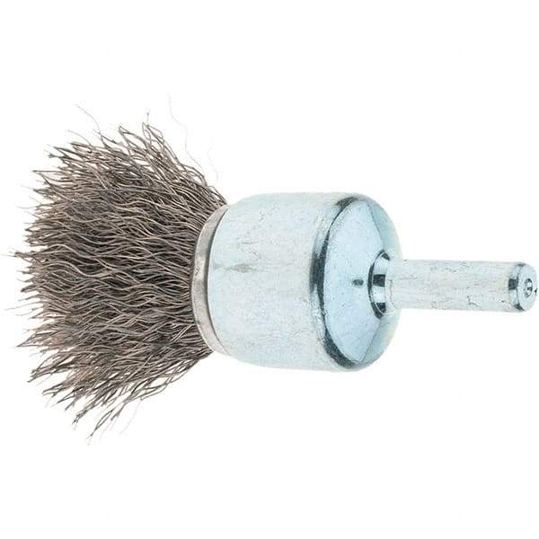 Tru-Maxx - 3/4" Brush Diam, Crimped, Flared End Brush - 1/4" Diam Steel Shank, 22,000 Max RPM - Eagle Tool & Supply