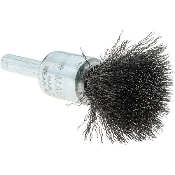 Tru-Maxx - 1/2" Brush Diam, Crimped, Flared End Brush - 1/4" Diam Steel Shank, 25,000 Max RPM - Eagle Tool & Supply