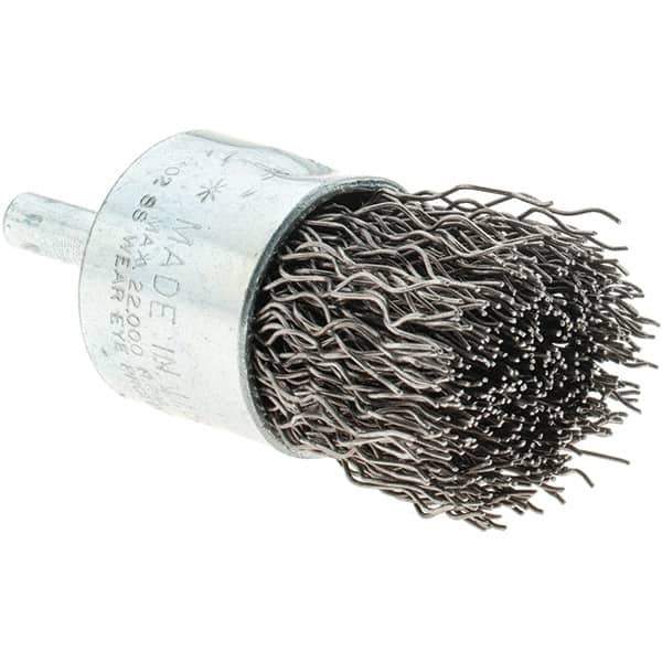 Tru-Maxx - 1" Brush Diam, Crimped, Flared End Brush - 1/4" Diam Steel Shank, 22,000 Max RPM - Eagle Tool & Supply