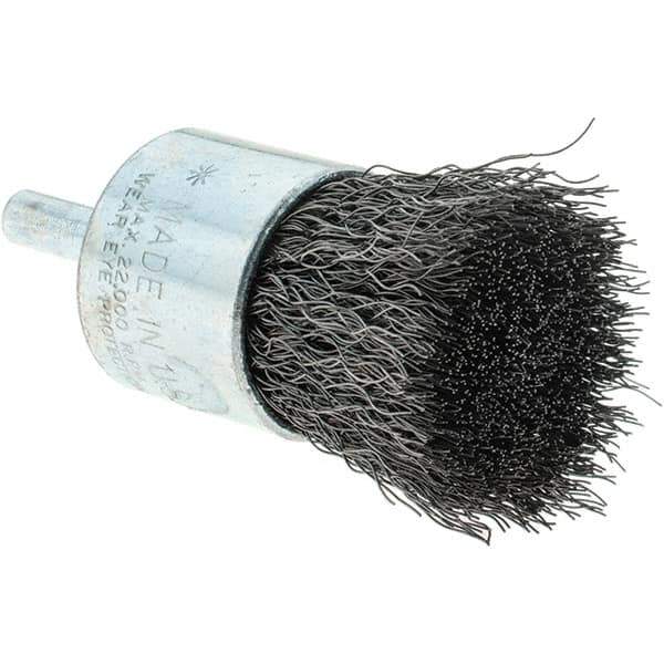 Tru-Maxx - 1" Brush Diam, Crimped, Flared End Brush - 1/4" Diam Steel Shank, 22,000 Max RPM - Eagle Tool & Supply