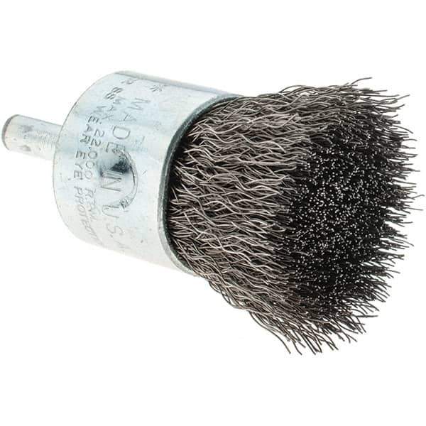 Tru-Maxx - 1" Brush Diam, Crimped, Flared End Brush - 1/4" Diam Steel Shank, 22,000 Max RPM - Eagle Tool & Supply