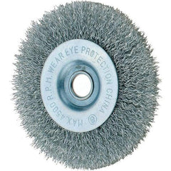 Tru-Maxx - 4" OD, 1/2" Arbor Hole, Crimped Steel Wheel Brush - 1/2" Face Width, 3/4" Trim Length, 0.014" Filament Diam, 6,000 RPM - Eagle Tool & Supply