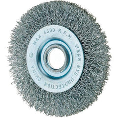 Tru-Maxx - 3" OD, 1/2" Arbor Hole, Crimped Steel Wheel Brush - 7/16" Face Width, 1/2" Trim Length, 0.008" Filament Diam, 12,500 RPM - Eagle Tool & Supply