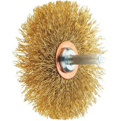 Tru-Maxx - 3" OD, 1/4" Shank Diam, Crimped Brass Wheel Brush - 1/2" Face Width, 1" Trim Length, 0.0118" Filament Diam, 20,000 RPM - Eagle Tool & Supply