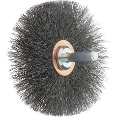 Tru-Maxx - 3" OD, 1/4" Shank Diam, Crimped Steel Wheel Brush - 1/2" Face Width, 1" Trim Length, 0.008" Filament Diam, 12,500 RPM - Eagle Tool & Supply