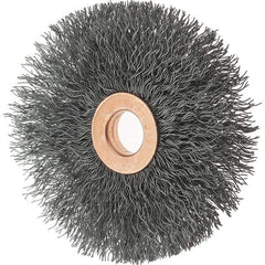 Tru-Maxx - 3" OD, 1/2" Arbor Hole, Crimped Steel Wheel Brush - 5/8" Face Width, 1" Trim Length, 0.0118" Filament Diam, 20,000 RPM - Eagle Tool & Supply