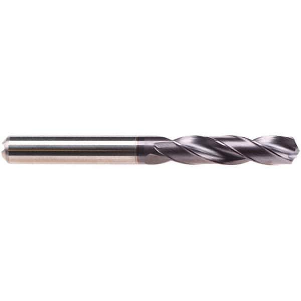 Emuge - 3.35mm 140° Spiral Flute Solid Carbide Screw Machine Drill Bit - TiAlN Finish, Right Hand Cut, 20mm Flute Length, 62mm OAL, Four Facet Point, Straight Shank, Through Coolant - Eagle Tool & Supply