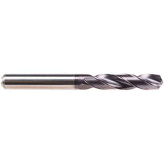 Emuge - 7.45mm 140° Spiral Flute Solid Carbide Screw Machine Drill Bit - TiAlN Finish, Right Hand Cut, 41mm Flute Length, 79mm OAL, Four Facet Point, Straight Shank, Through Coolant - Eagle Tool & Supply