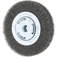 Tru-Maxx - 6" OD, 5/8-11 Arbor Hole, Crimped Steel Wheel Brush - 7/8" Face Width, 1-1/8" Trim Length, 0.014" Filament Diam, 6,000 RPM - Eagle Tool & Supply