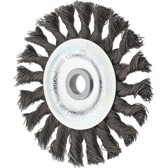 Tru-Maxx - 4" OD, 1/2" Arbor Hole, Knotted Steel Wheel Brush - 5/8" Face Width, 7/8" Trim Length, 0.014" Filament Diam, 20,000 RPM - Eagle Tool & Supply