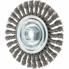 Tru-Maxx - 4" OD, 5/8-11 Arbor Hole, Stringer Bead Stainless Steel Wheel Brush - 1/4" Face Width, 7/8" Trim Length, 0.02" Filament Diam, 20,000 RPM - Eagle Tool & Supply