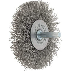 Tru-Maxx - 3" OD, 1/4" Shank Diam, Crimped Stainless Steel Wheel Brush - 1/2" Face Width, 13/16" Trim Length, 0.014" Filament Diam, 20,000 RPM - Eagle Tool & Supply