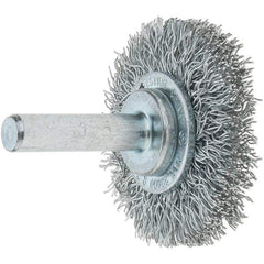 Tru-Maxx - 1-1/2" OD, 1/4" Shank Diam, Crimped Steel Wheel Brush - 1/4" Face Width, 3/8" Trim Length, 0.0118" Filament Diam, 20,000 RPM - Eagle Tool & Supply