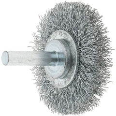 Tru-Maxx - 2" OD, 1/4" Shank Diam, Crimped Steel Wheel Brush - 3/8" Face Width, 7/16" Trim Length, 0.014" Filament Diam, 20,000 RPM - Eagle Tool & Supply