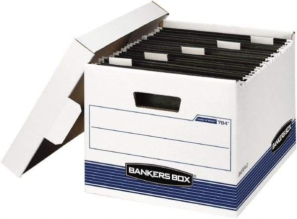 BANKERS BOX - 1 Compartment, 12-5/8" Wide x 10" High x 15-5/8" Deep, Storage Box - Corrugated Cardboard, White/Blue - Eagle Tool & Supply