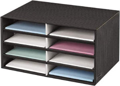 BANKERS BOX - 8 Compartments, 19-1/2" Wide x 10-1/4" High x 12-3/8" Deep, Literature Organizer - Corrugated Cardboard, Black/Gray - Eagle Tool & Supply