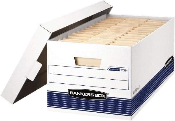 BANKERS BOX - 1 Compartment, 12-7/8" Wide x 10-1/4" High x 25-3/8" Deep, Storage Box - Corrugated Cardboard, White/Blue - Eagle Tool & Supply