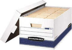 BANKERS BOX - 1 Compartment, 12-7/8" Wide x 10-1/4" High x 25-3/8" Deep, Storage Box - Corrugated Cardboard, White/Blue - Eagle Tool & Supply