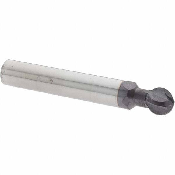Accupro - 3/8" Diam, 0.32" LOC, 4 Flute Solid Carbide Ball End Mill - nACo Finish, Single End, 2-1/2" OAL, 3/8" Shank Diam, Undercutting - Eagle Tool & Supply