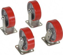 Vestil - 6" Diam x 2" Wide, Poly-On-Steel (2) Rigid (2) Swivel Caster - 4,800 Lb Capacity, Top Plate Mount, 4" x 4-1/2" Plate - Eagle Tool & Supply
