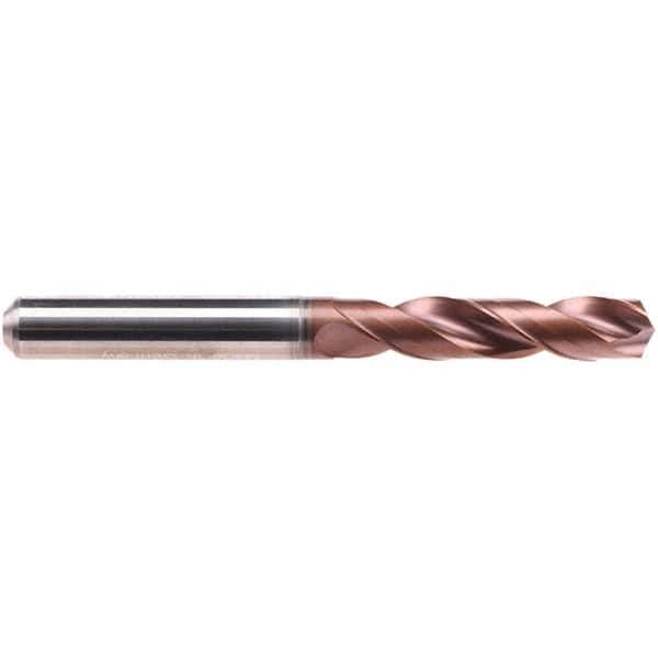 Emuge - 5.4mm 140° Spiral Flute Solid Carbide Screw Machine Drill Bit - AlCrN Finish, Right Hand Cut, 28mm Flute Length, 66mm OAL, Four Facet Point, Straight Shank, Through Coolant - Eagle Tool & Supply