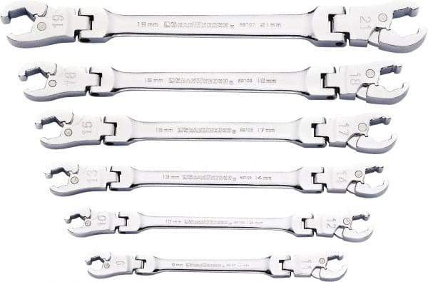 GearWrench - 9 x 11mm, Double End Head, Ratcheting Flare Nut Wrench - 7-3/4" OAL, Steel, Full Polish, 6 Points - Eagle Tool & Supply