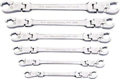 GearWrench - 9 x 11mm, Double End Head, Ratcheting Flare Nut Wrench - 7-3/4" OAL, Steel, Full Polish, 6 Points - Eagle Tool & Supply