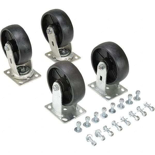 Vestil - 6" Diam x 2" Wide, Glass Filled Nylon (2) Rigid (2) Swivel Caster - 4,800 Lb Capacity, Top Plate Mount, 4" x 4-1/2" Plate - Eagle Tool & Supply