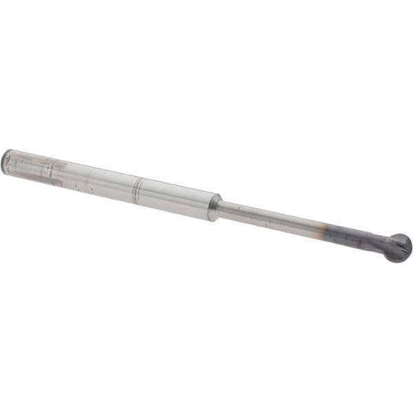 Accupro - 1/4" Diam, 0.213" LOC, 4 Flute Solid Carbide Ball End Mill - nACo Finish, Single End, 4" OAL, 1/4" Shank Diam, Undercutting - Eagle Tool & Supply