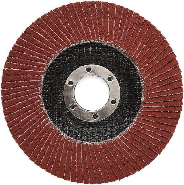3M - 60 Grit, 7" Disc Diam, 7/8" Center Hole, Type 27 Ceramic Flap Disc - 8,500 Max RPM, Polyester Backing, Arbor Attaching System, Coated - Eagle Tool & Supply
