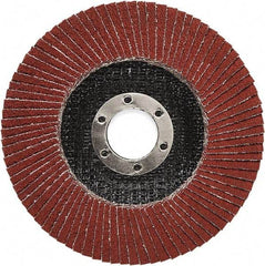 3M - 60 Grit, 4-1/2" Disc Diam, 7/8" Center Hole, Type 27 Ceramic Flap Disc - 13,300 Max RPM, Polyester Backing, Arbor Attaching System, Coated - Eagle Tool & Supply