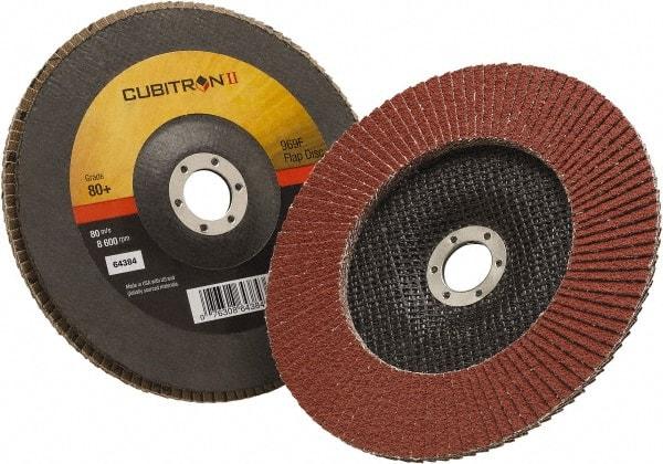3M - 80 Grit, 7" Disc Diam, 7/8" Center Hole, Type 27 Ceramic Flap Disc - 8,500 Max RPM, Polyester Backing, Arbor Attaching System, Coated - Eagle Tool & Supply