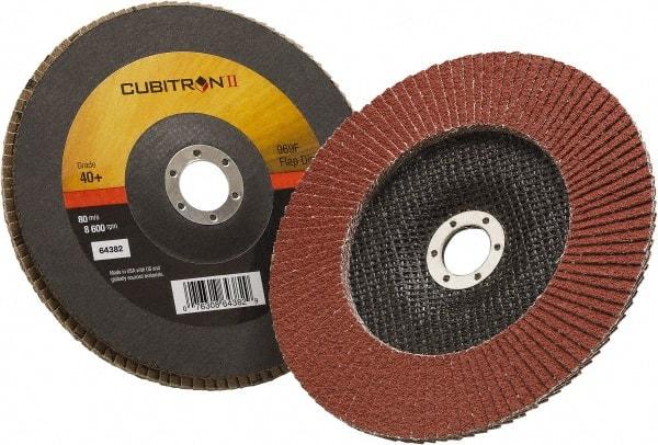 3M - 40 Grit, 7" Disc Diam, 7/8" Center Hole, Type 27 Ceramic Flap Disc - 8,500 Max RPM, Polyester Backing, Arbor Attaching System, Coated - Eagle Tool & Supply