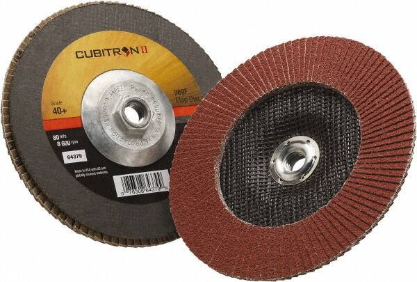 3M - 40 Grit, 7" Disc Diam, 5/8-11 Center Hole, Type 27 Ceramic Flap Disc - 8,500 Max RPM, Polyester Backing, Arbor Attaching System, Coated - Eagle Tool & Supply