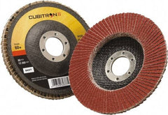 3M - 60 Grit, 4-1/2" Disc Diam, 7/8" Center Hole, Type 27 Ceramic Flap Disc - 13,300 Max RPM, Polyester Backing, Arbor Attaching System, Coated - Eagle Tool & Supply