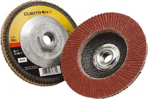 3M - 60 Grit, 4-1/2" Disc Diam, 5/8-11 Center Hole, Type 27 Ceramic Flap Disc - 13,300 Max RPM, Polyester Backing, Arbor Attaching System, Coated - Eagle Tool & Supply