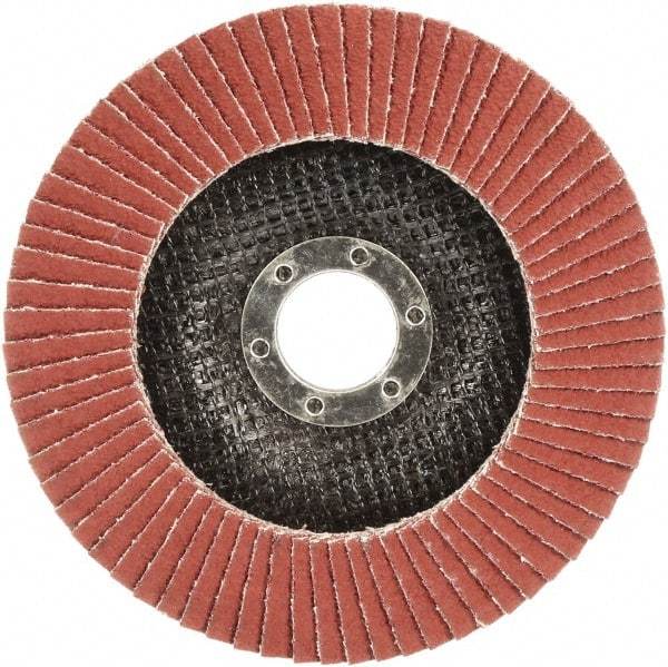 3M - 40 Grit, 7" Disc Diam, 7/8" Center Hole, Type 29 Ceramic Flap Disc - 8,500 Max RPM, Polyester Backing, Arbor Attaching System, Coated - Eagle Tool & Supply